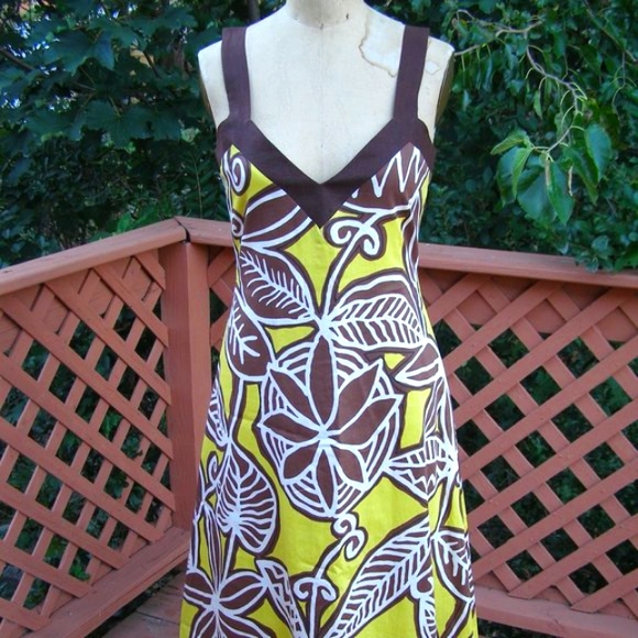 🌞🏝 New size 8 Summer Dress Bold Yellow and Brown Tropical print - Picture 3 of 11
